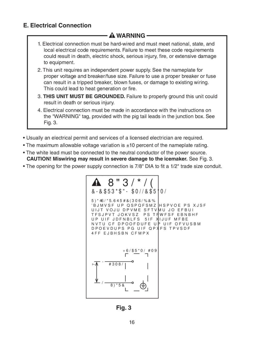 Hoshizaki DCM-751BAH(-OS), DCM-751BWH(-OS) instruction manual  Warning, Electrical Connection 